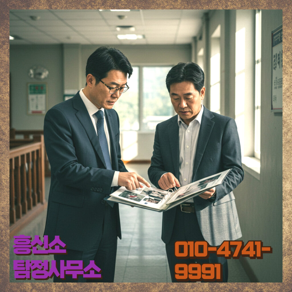 개인문제 해결을 위해 자료를 검토하는 탐정사무소 장면