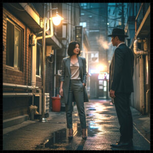 탐정이 조사 자료를 검토하며 결론을 보류하는 장면