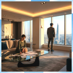 중구탐정사무소에서 탐정이 의뢰인의 개인고민을 경청하는 장면