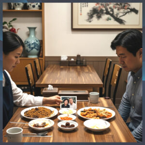 밤거리 유리창 너머로 서류를 검토하는 인물의 실루엣, 차분하고 현실적인 조사 분위기